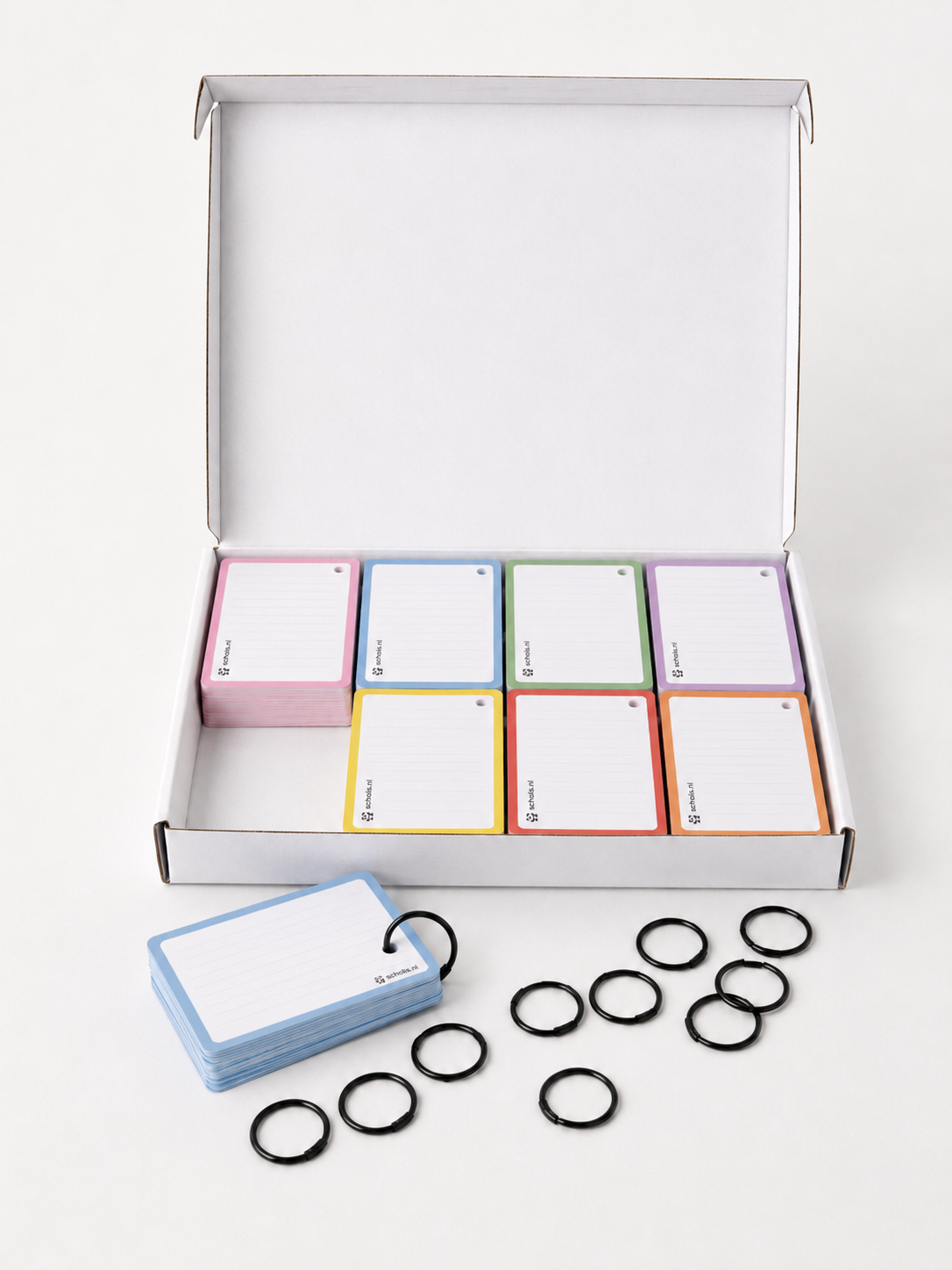 Leitner-systeem met stapels flashcards om te leren