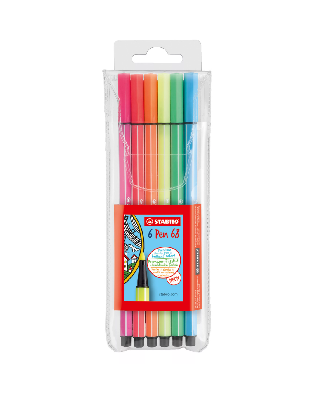 STABILO Pen 68 Neon viltstiften – etui met 6 neonkleuren