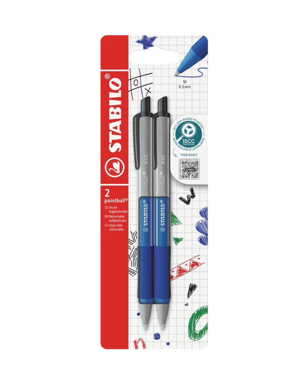 STABILO Pointball Colorful balpennen blauw 2 stuks – blauwe behuizing en inkt